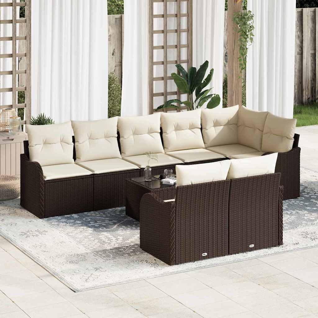 Ensemble de canapé de jardin 9 pcs Marron et blanc Poly rotin