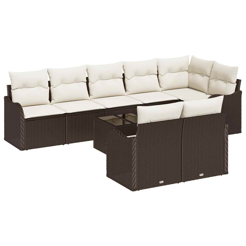 Ensemble de canapé de jardin 9 pcs Marron et blanc Poly rotin