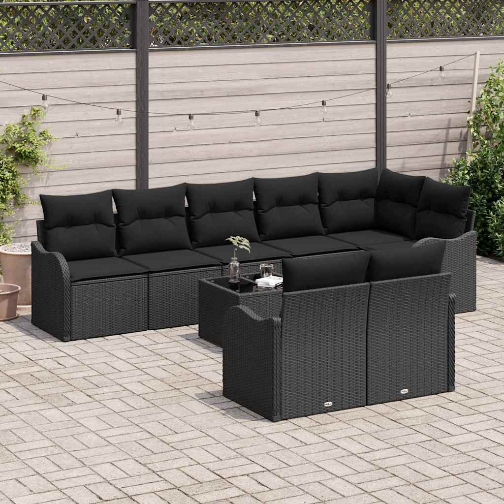 Ensemble de canapé de jardin avec stockage 9 pcs Noir polyrotin