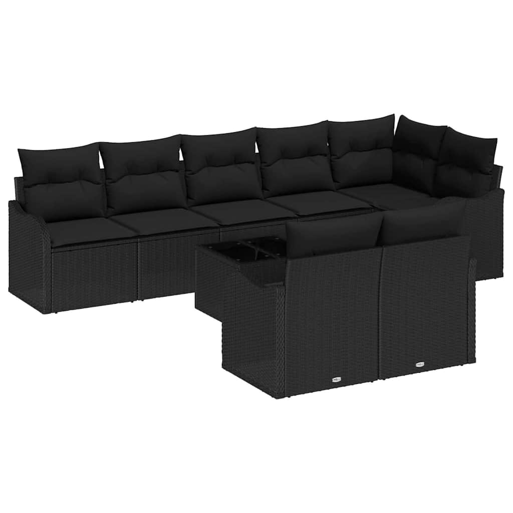 Ensemble de canapé de jardin avec stockage 9 pcs Noir polyrotin