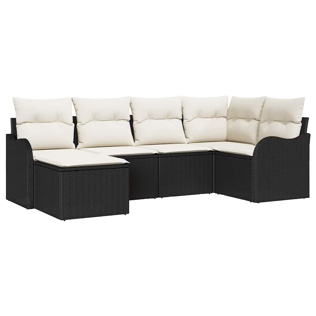 Ensemble de canapé de jardin 6 pcs Noir et blanc Poly rotin