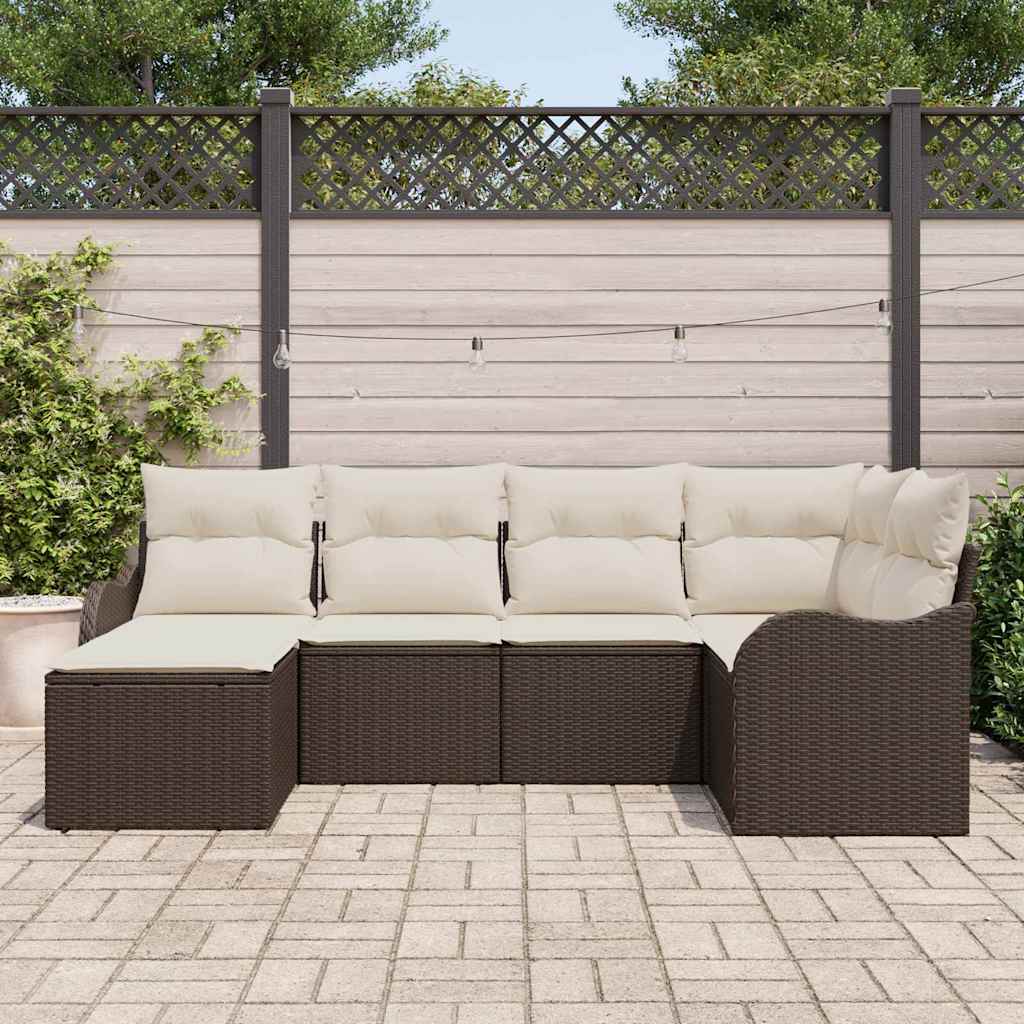 Ensemble de canapé de jardin 6 pcs Marron et blanc Poly rotin