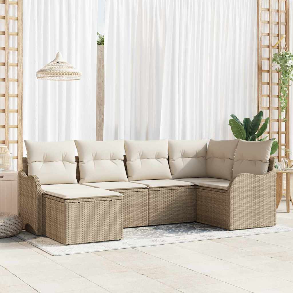 Ensemble de canapé de jardin 6 pc Beige et blanc polyrotin