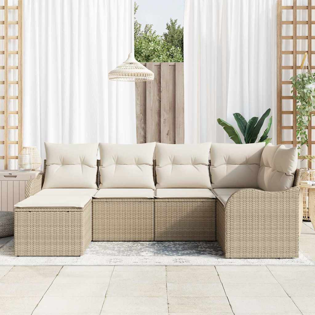 Ensemble de canapé de jardin 6 pc Beige et blanc polyrotin