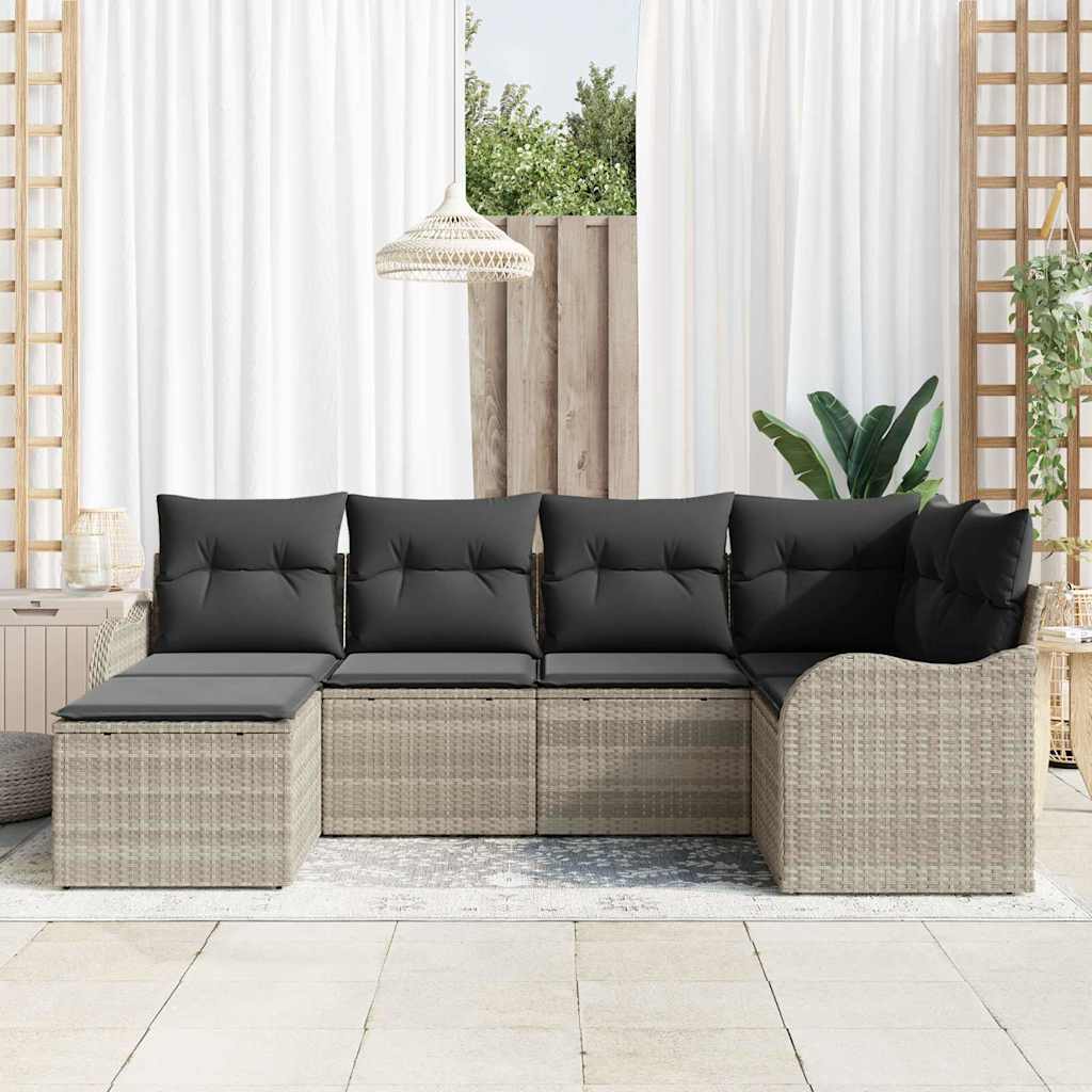 Ensemble de canapé de jardin 6 pcs Gris clair Poly rotin