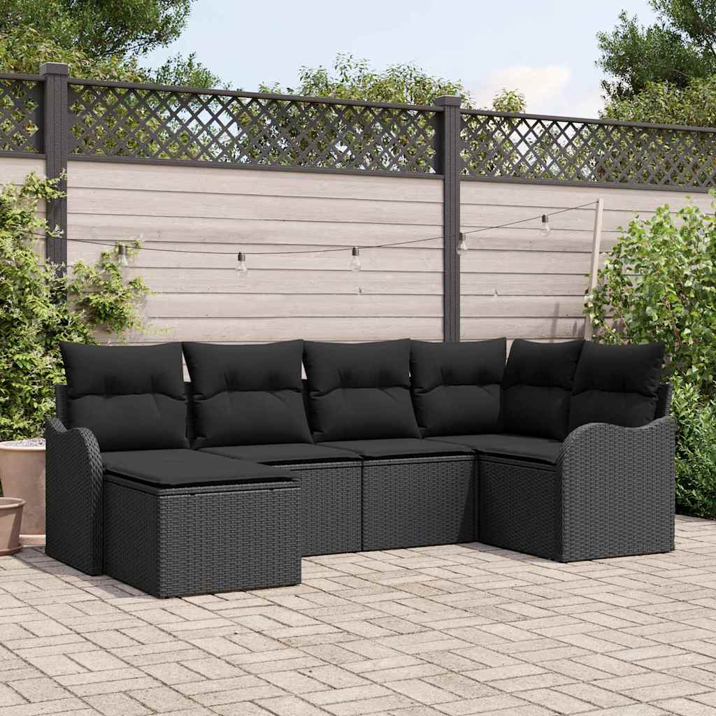 Ensemble de canapé de jardin avec coussin 6 pcs Noir Poly rotin