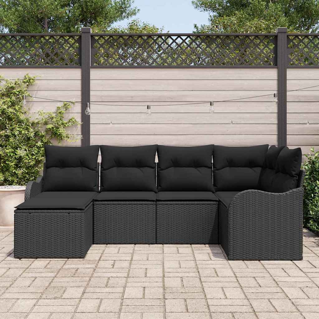 Ensemble de canapé de jardin avec coussin 6 pcs Noir Poly rotin