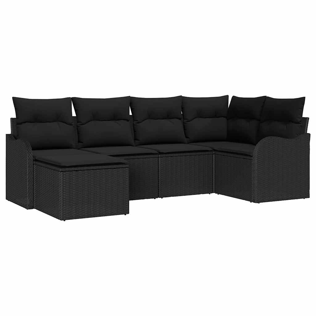 Ensemble de canapé de jardin avec coussin 6 pcs Noir Poly rotin