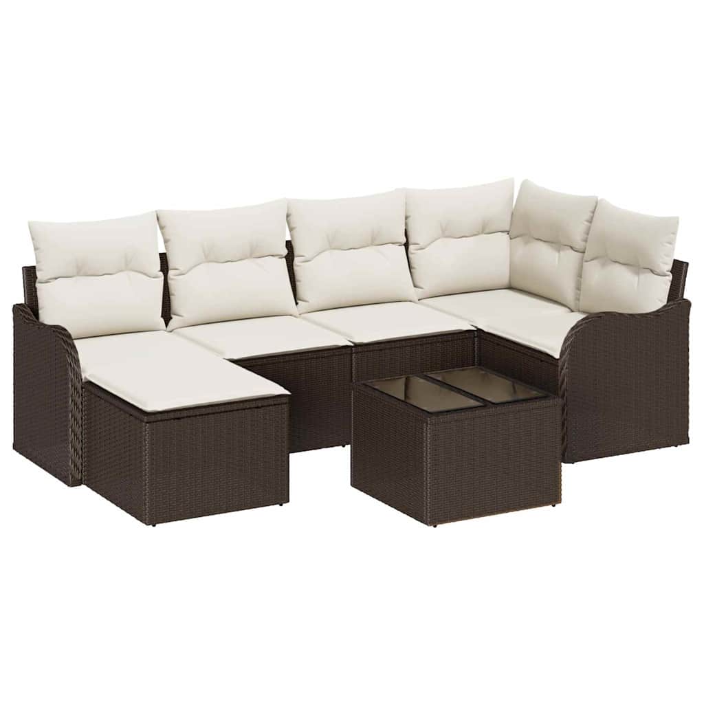 Ensemble de canapé de jardin 7 pcs Marron et blanc Poly rotin