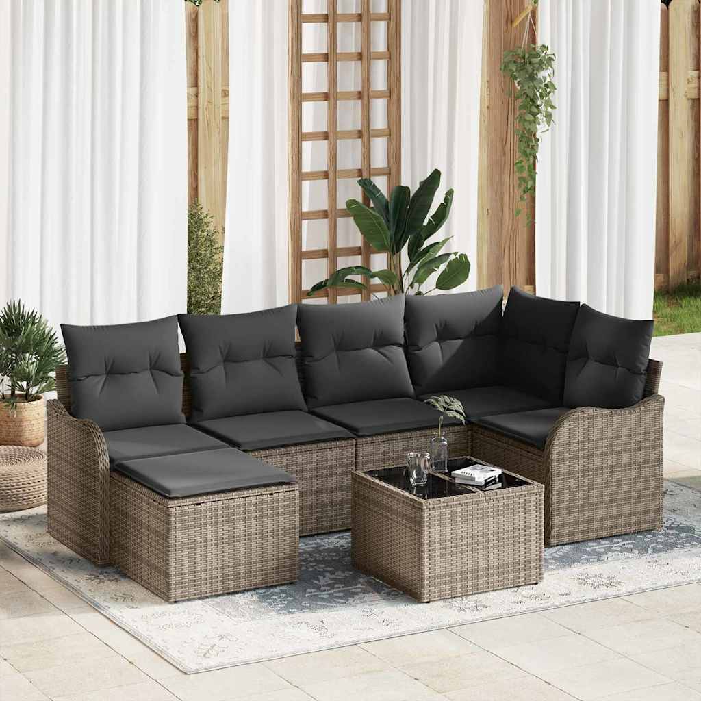 Ensemble de canapé de jardin 7 pc Gris polyrotin