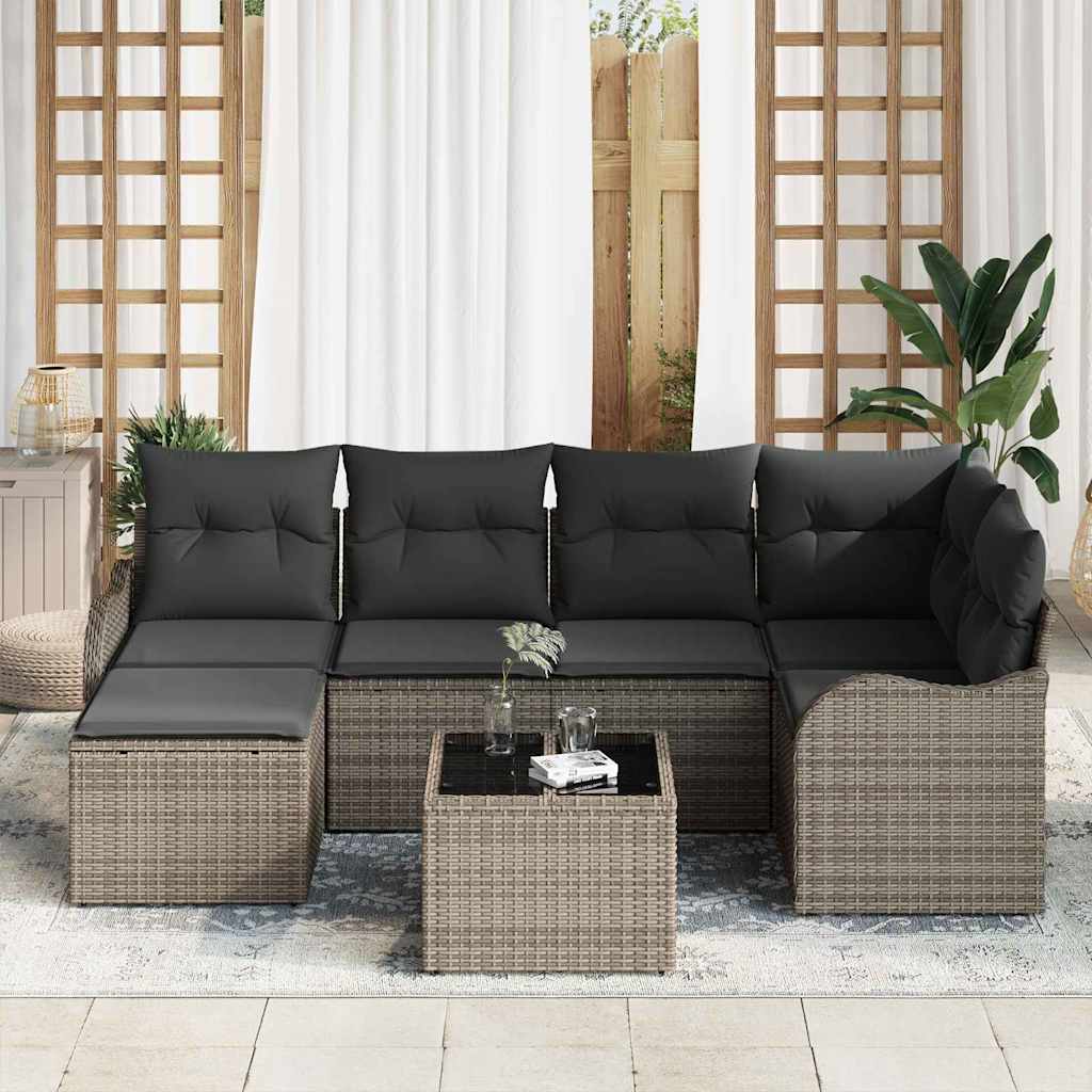 Ensemble de canapé de jardin 7 pc Gris polyrotin