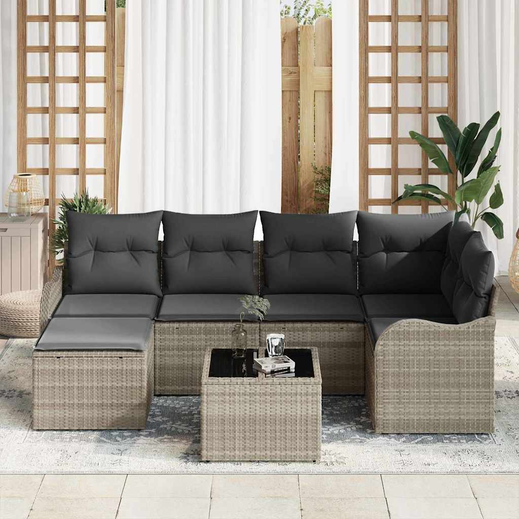 Ensemble de canapé de jardin 7 pcs Gris clair Poly rotin - XIOS