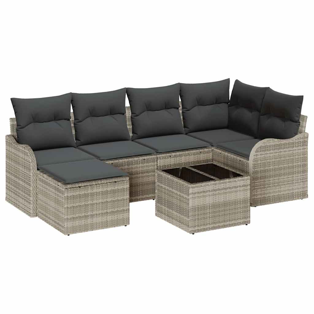 Ensemble de canapé de jardin 7 pcs Gris clair Poly rotin - XIOS