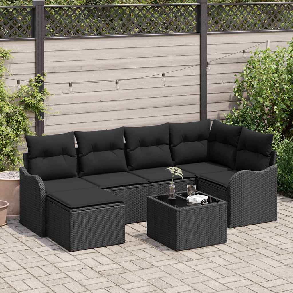 Ensemble de canapé de jardin avec coussin 7 pcs Noir Poly rotin - XIOS