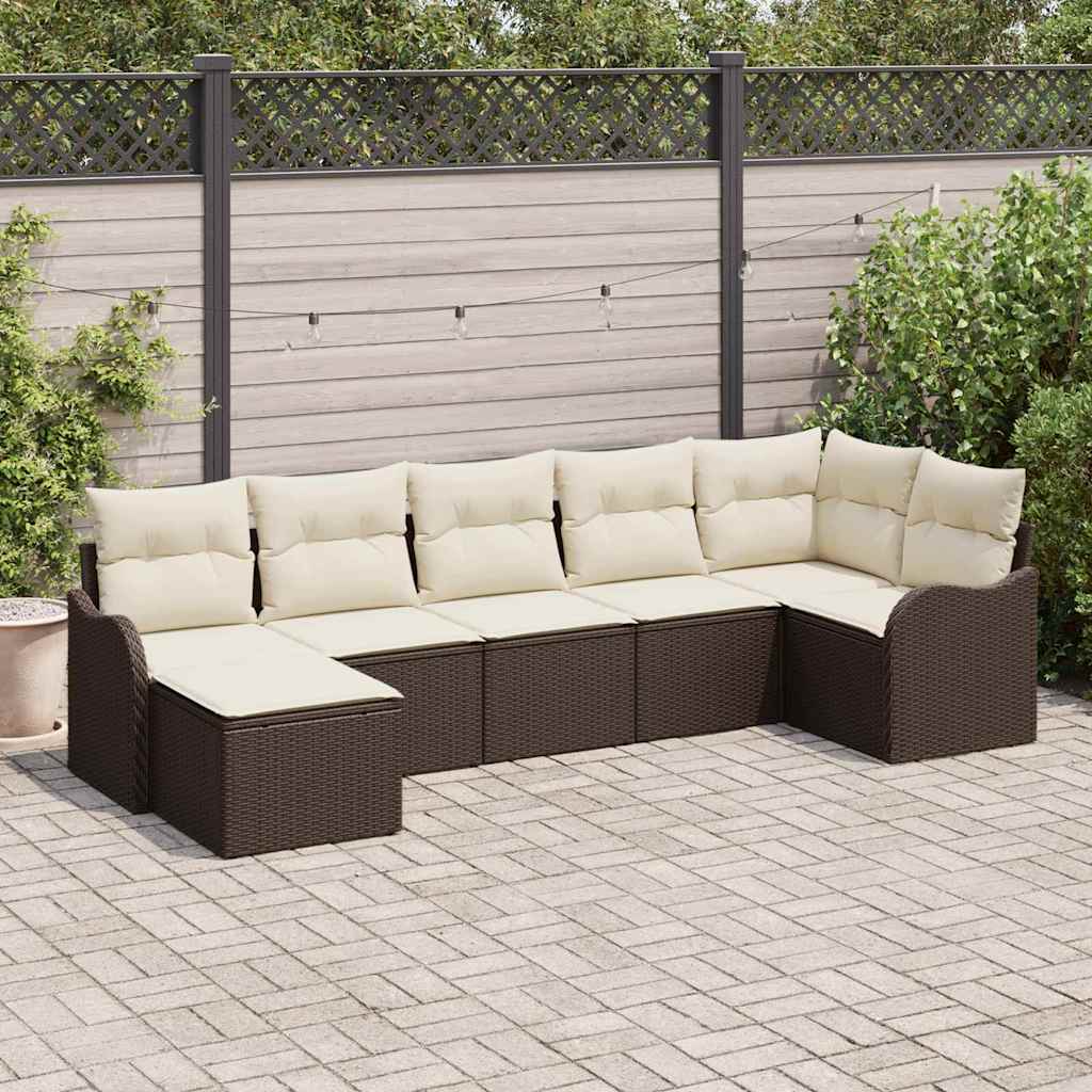 Ensemble de canapé de jardin 7 pcs Marron et blanc Poly rotin - XIOS