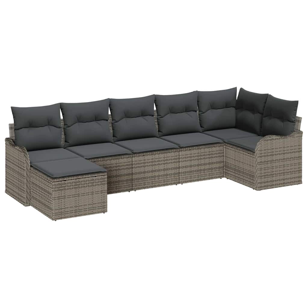 Ensemble de canapé de jardin 7 pc Gris polyrotin