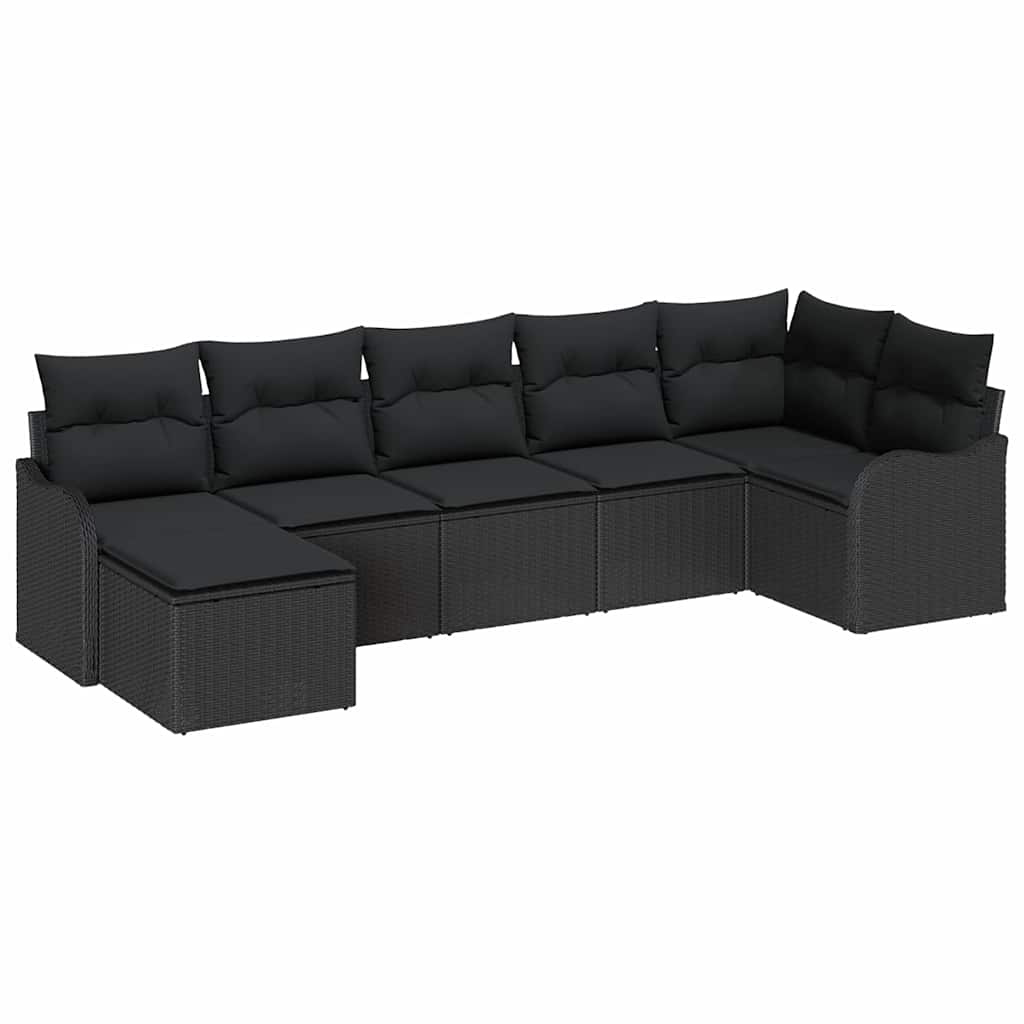 Ensemble de canapé de jardin avec coussin 7 pcs Noir Poly rotin