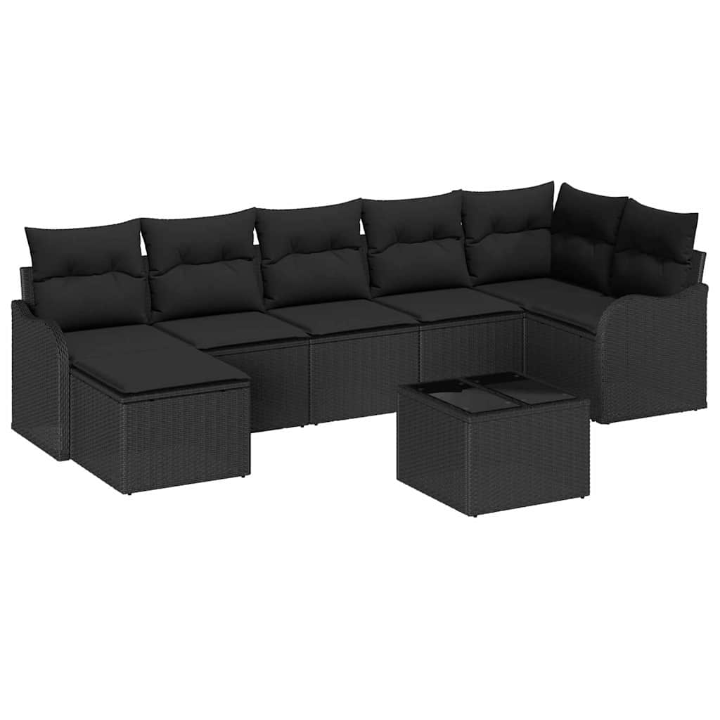 Ensemble de canapé de jardin avec coussin 8 pcs Noir Poly rotin
