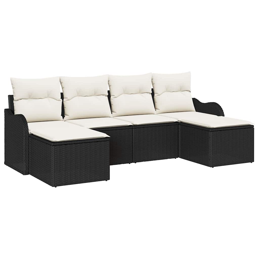 Ensemble de canapé de jardin 6 pcs Noir et blanc Poly rotin
