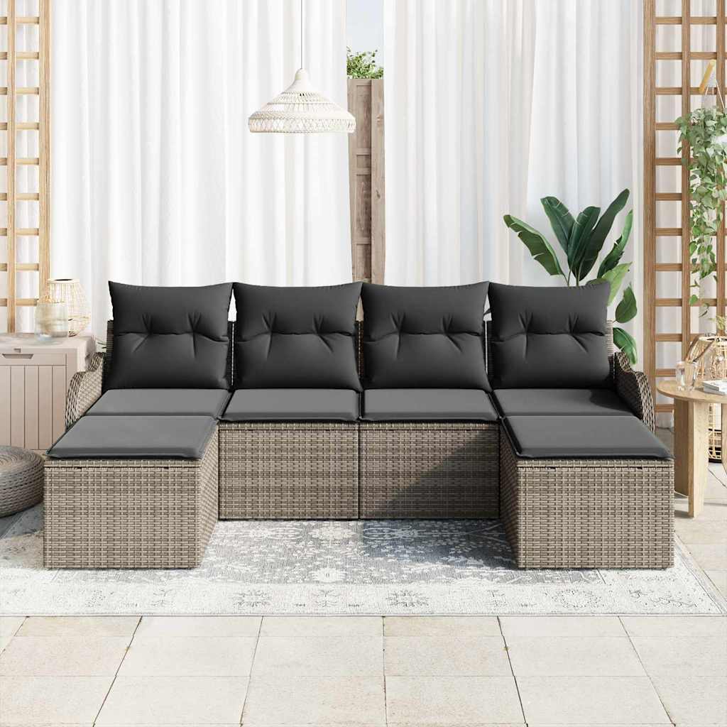 Ensemble de canapé de jardin avec stockage 6 pcs Gris polyrotin