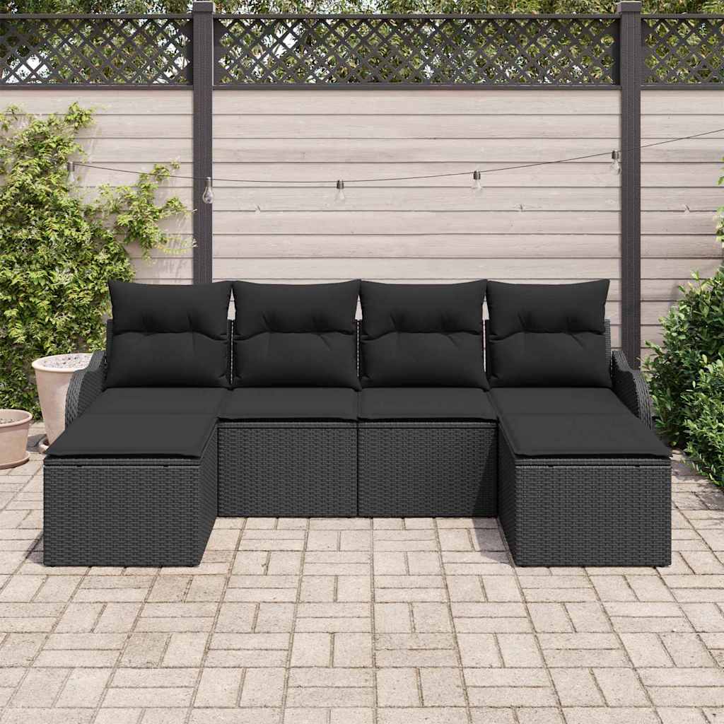 Ensemble de canapé de jardin avec coussin 6 pcs Noir Poly rotin