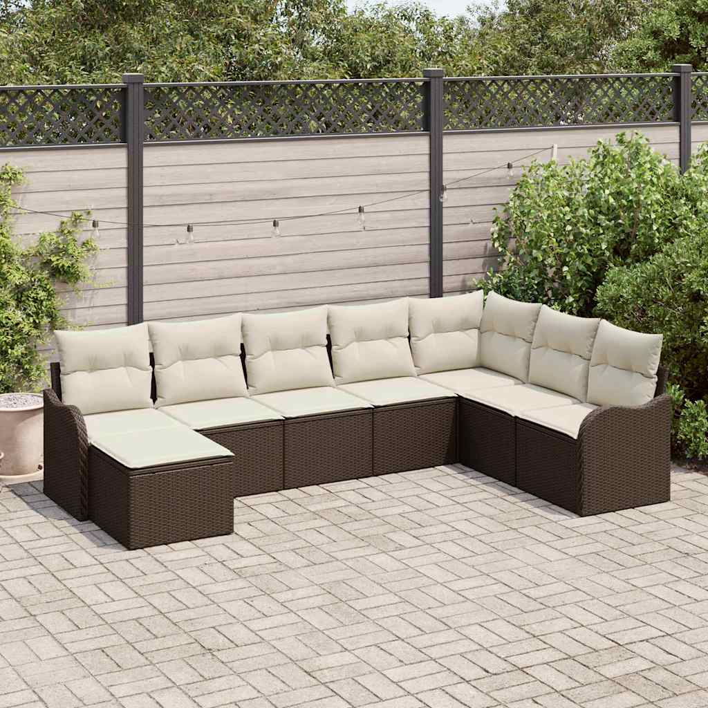 Ensemble de canapé de jardin 8 pcs Marron et blanc Poly rotin