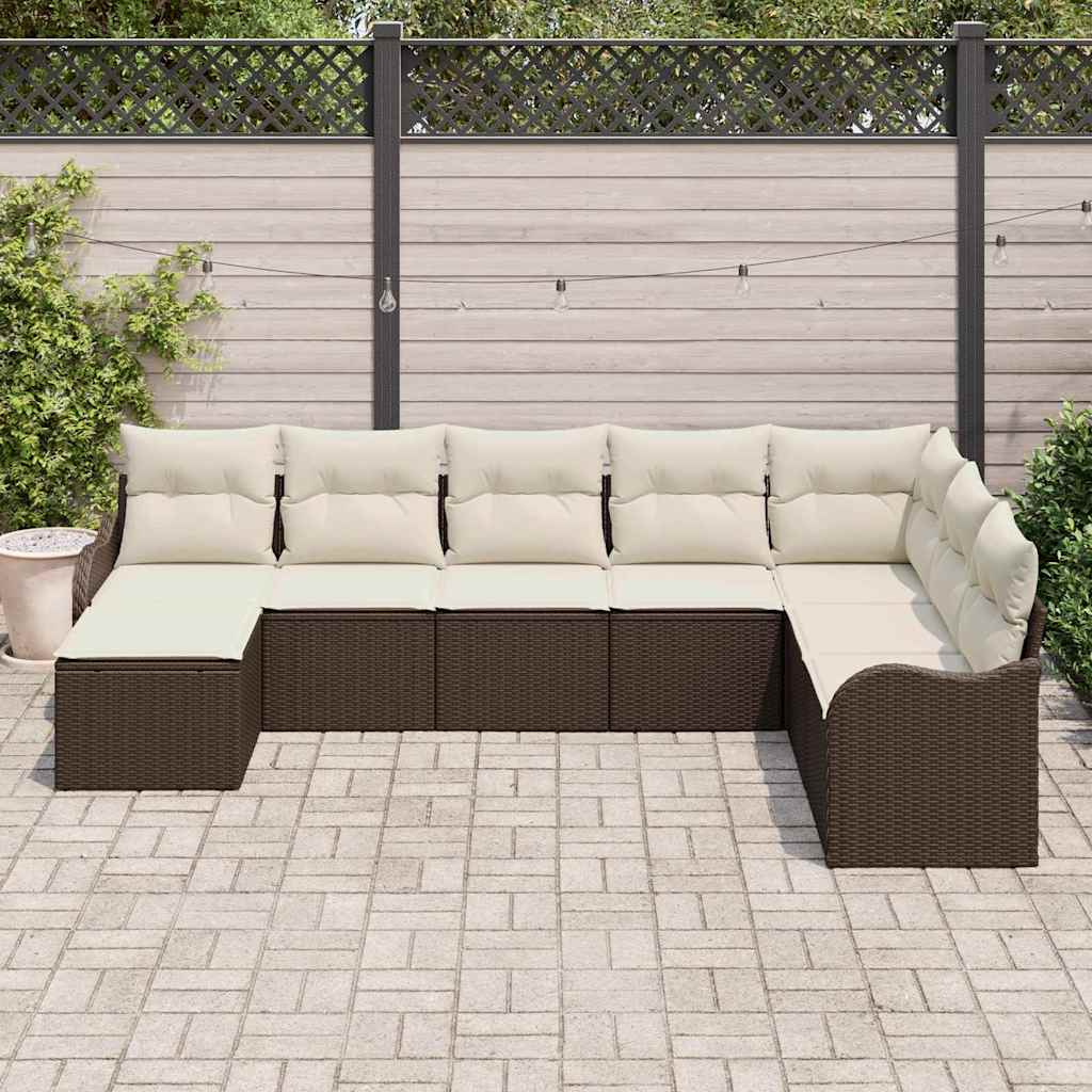 Ensemble de canapé de jardin 8 pcs Marron et blanc Poly rotin