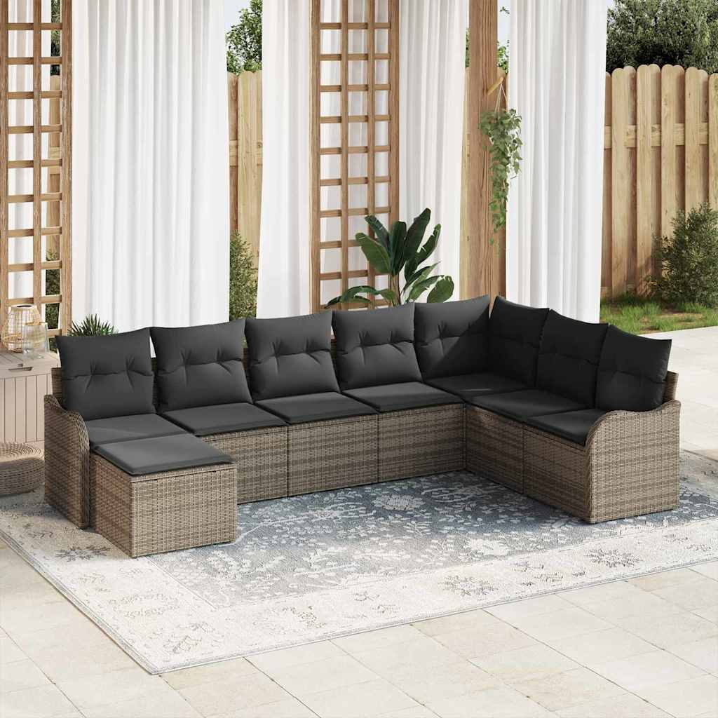 Ensemble de canapé de jardin 8 pc Gris polyrotin