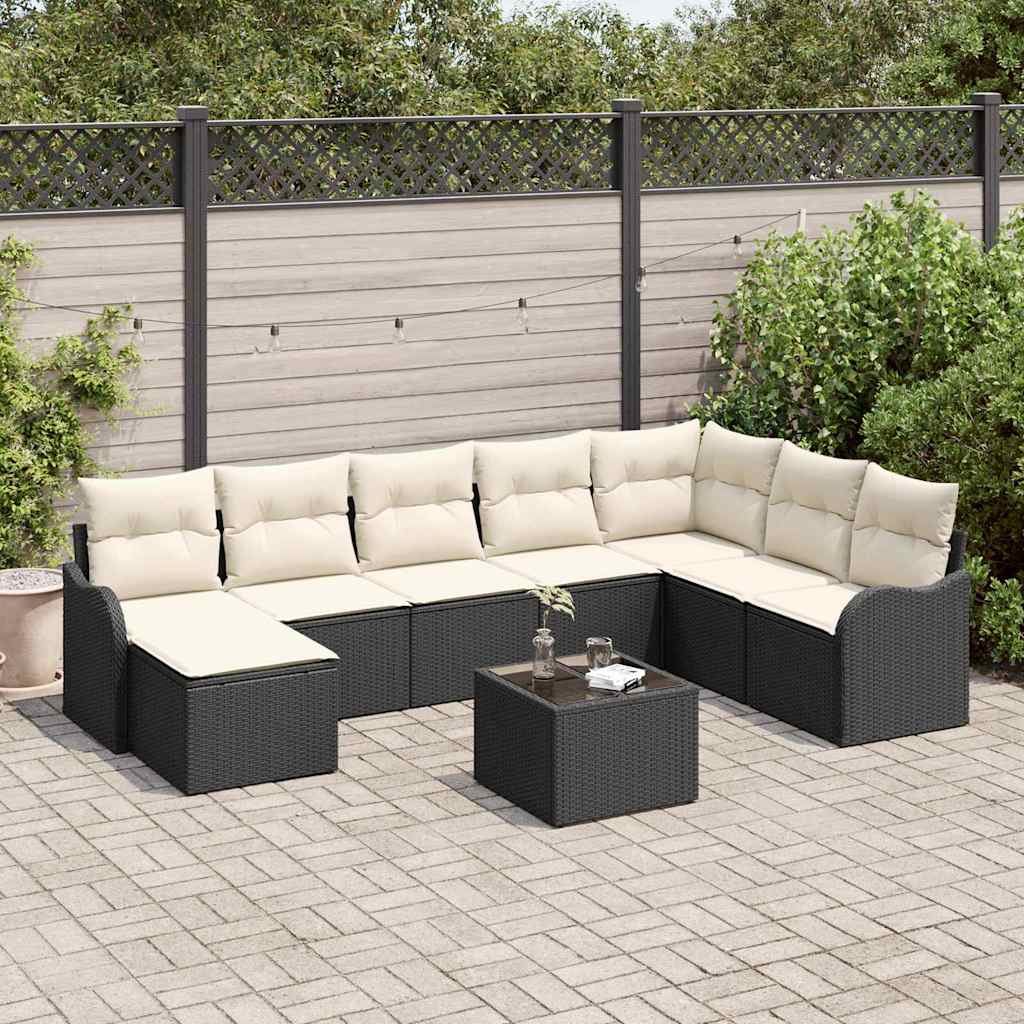 Ensemble de canapé de jardin 9 pc Noir et Blanc polyrotin