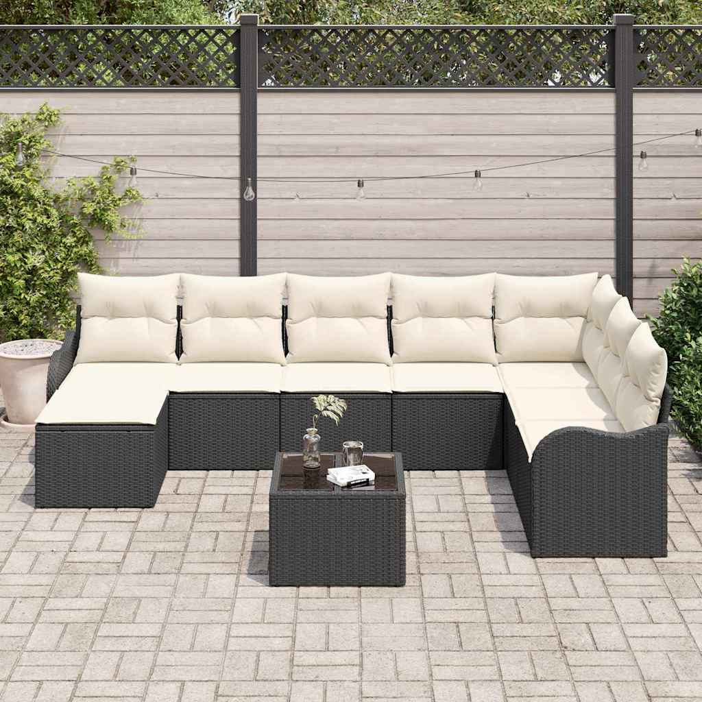 Ensemble de canapé de jardin 9 pc Noir et Blanc polyrotin