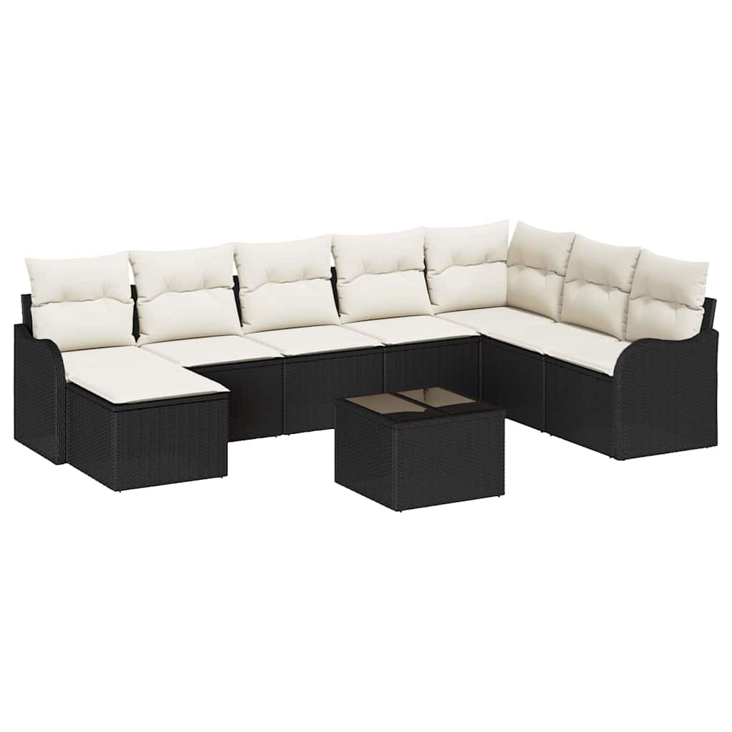Ensemble de canapé de jardin 9 pc Noir et Blanc polyrotin