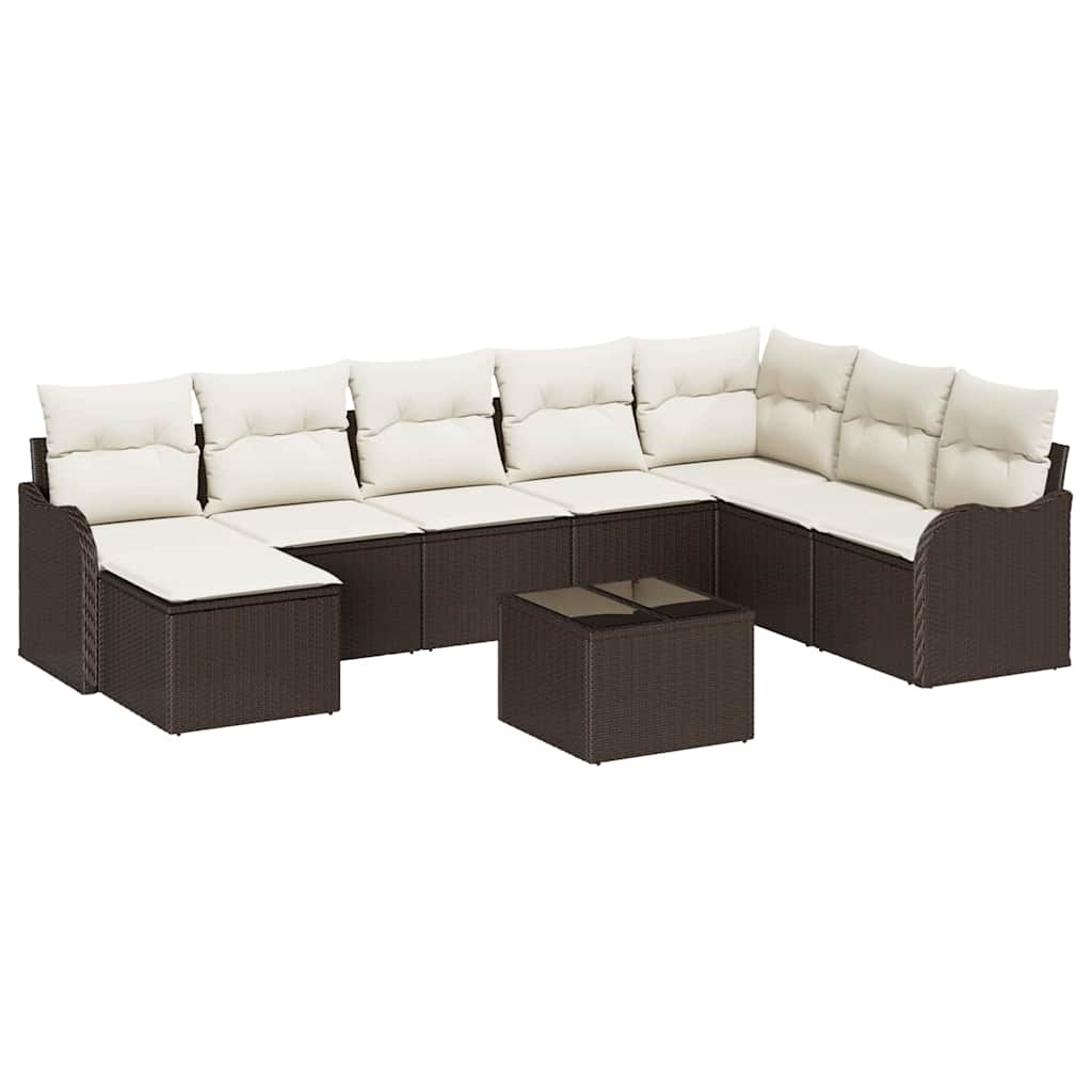 Ensemble de canapé de jardin 9 pcs Marron et blanc Poly rotin