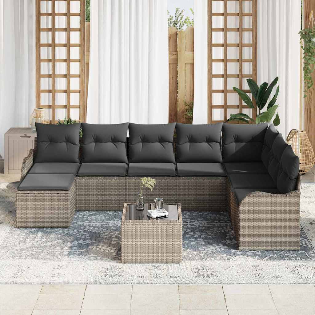 Ensemble de canapé de jardin 9 pc Gris polyrotin