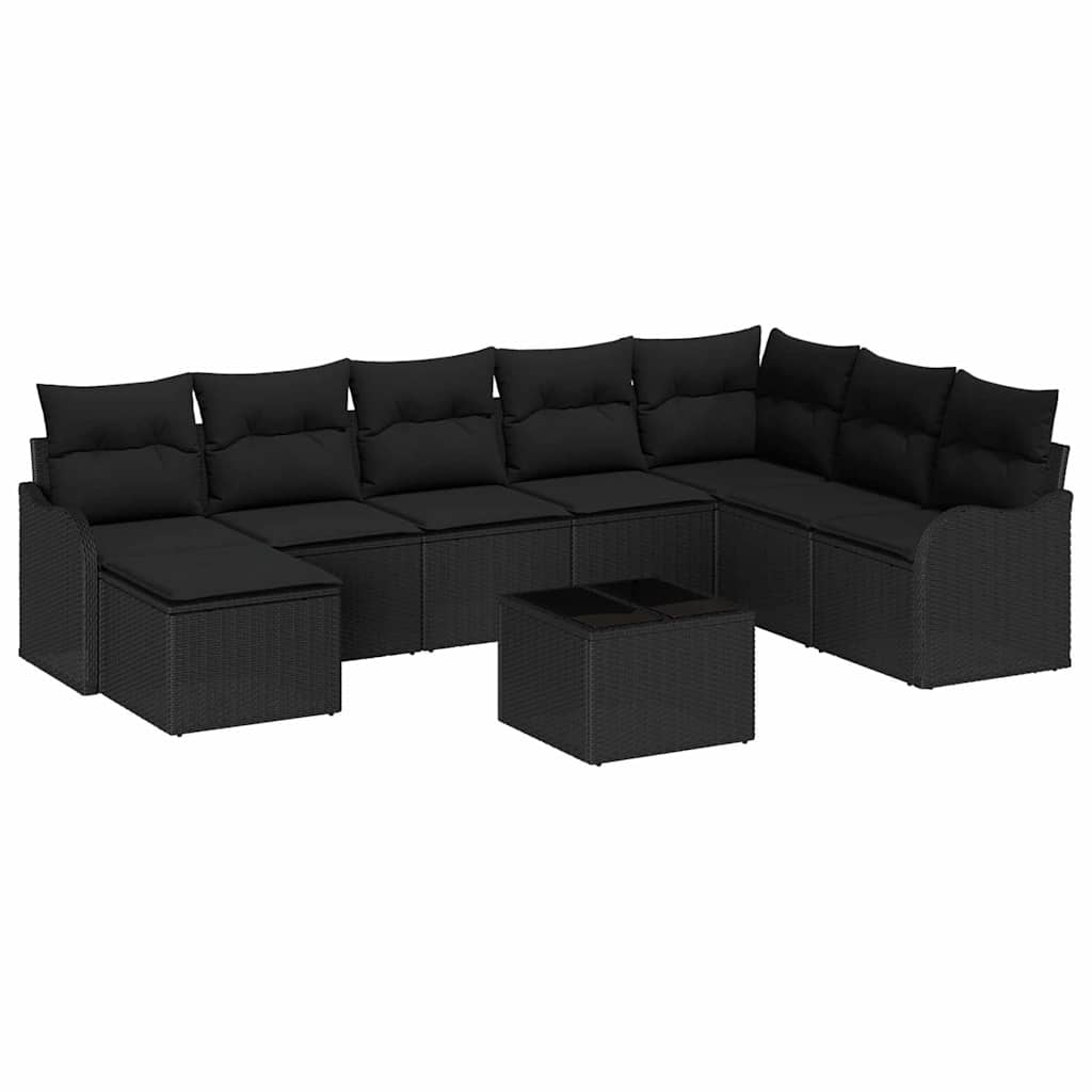 Ensemble de canapé de jardin avec coussin 9 pcs Noir Poly rotin