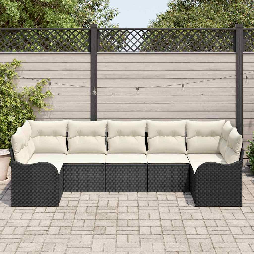 Ensemble de canapé de jardin 7 pcs Noir et blanc Poly rotin