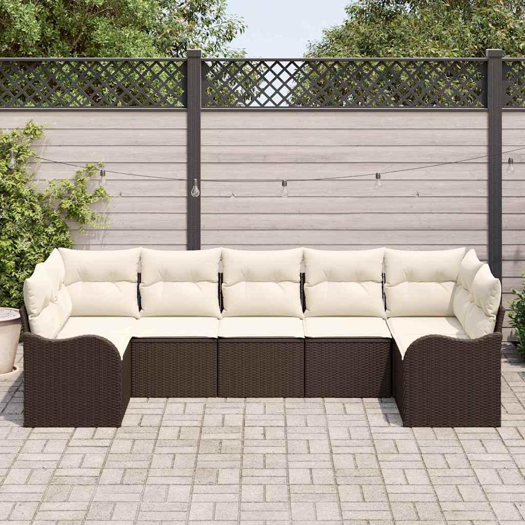 Ensemble de canapé de jardin 7 pcs Marron et blanc Poly rotin