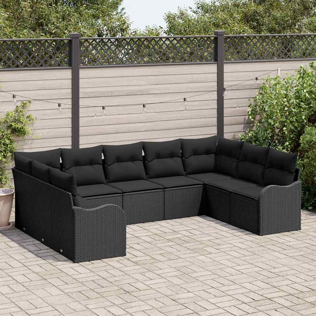 Ensemble de canapé de jardin avec stockage 9 pcs Noir polyrotin