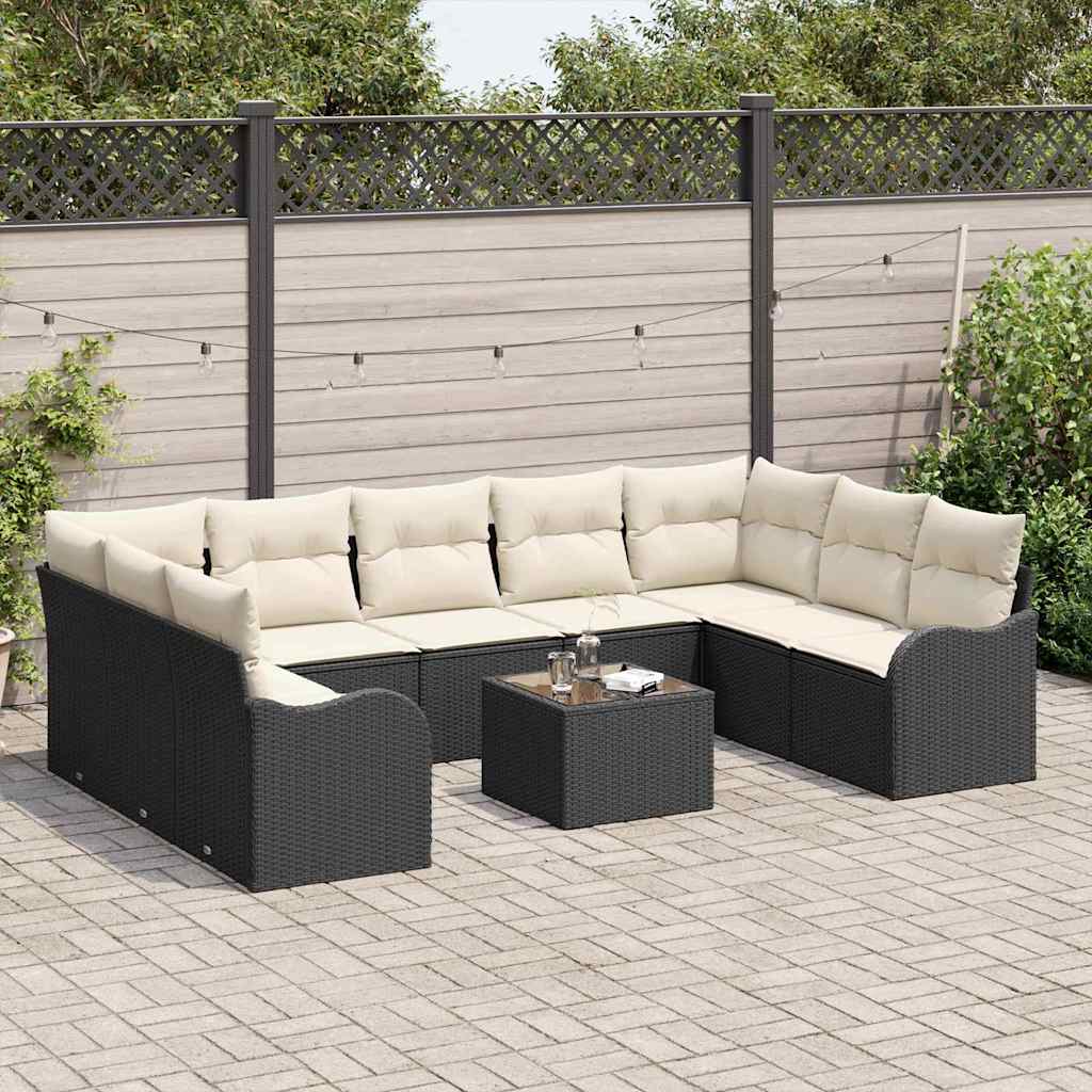 Ensemble de canapé de jardin 10 pcs Noir et blanc Poly rotin