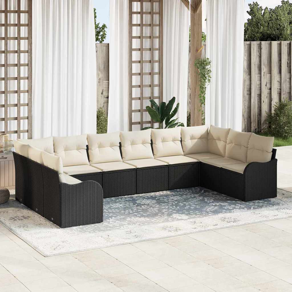 Ensemble de canapé de jardin 10 pcs Noir et blanc polyrotin