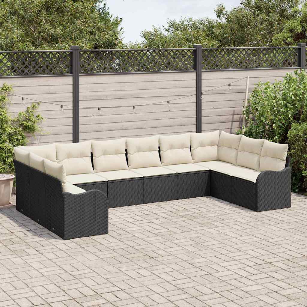 Ensemble de canapé de jardin 10 pcs Noir et blanc polyrotin