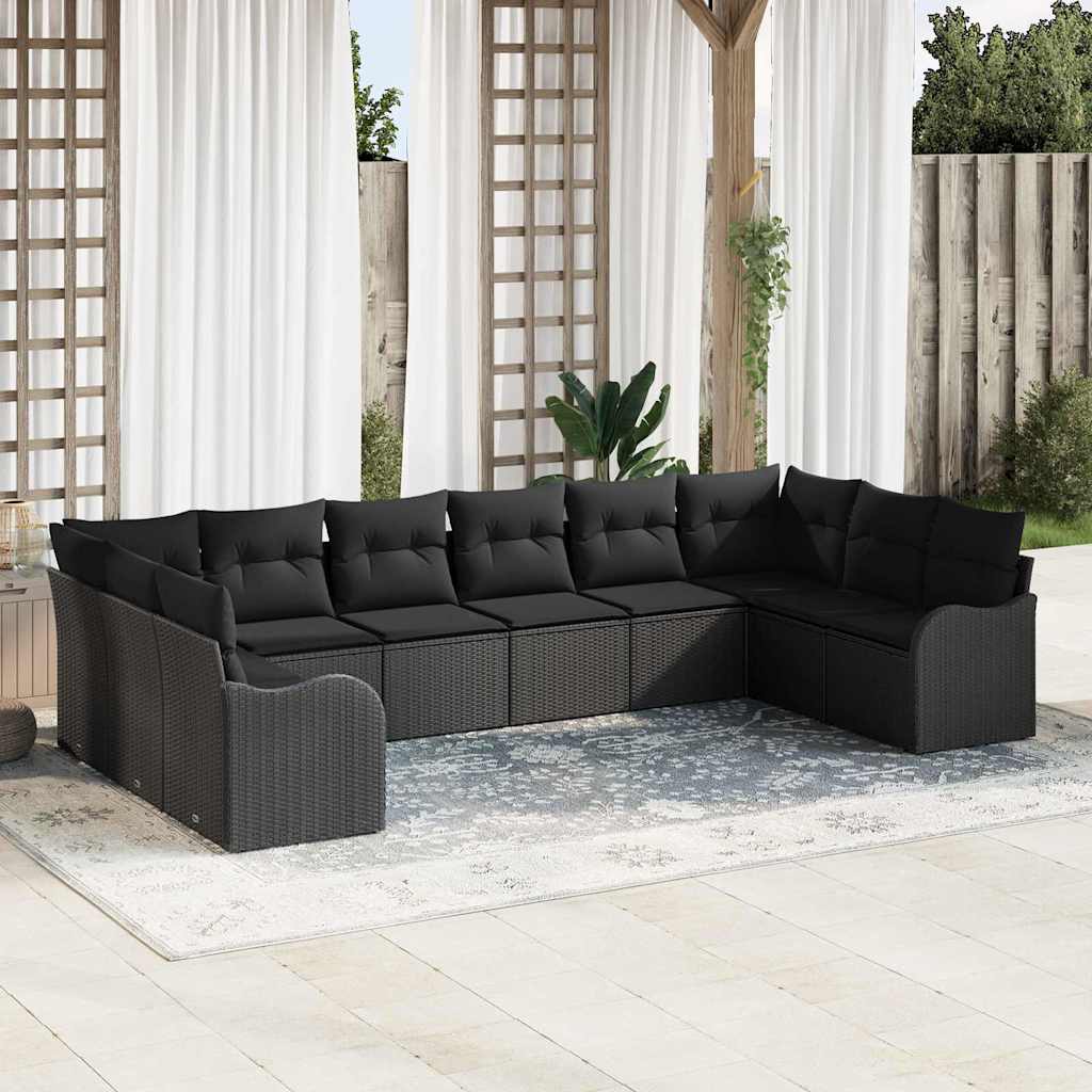 Ensemble de canapé de jardin 10 pcs Noir polyrotin - XIOS