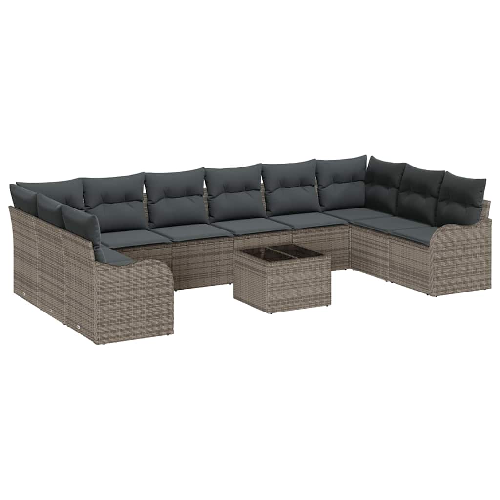 Ensemble de canapé de jardin 11 pcs Gris polyrotin