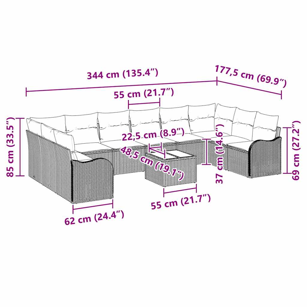 Ensemble de canapé de jardin 11 pcs Gris clair polyrotin