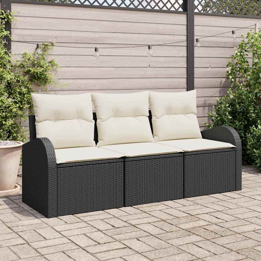 Ensemble de canapé de jardin 3 pcs Noir et blanc Poly rotin
