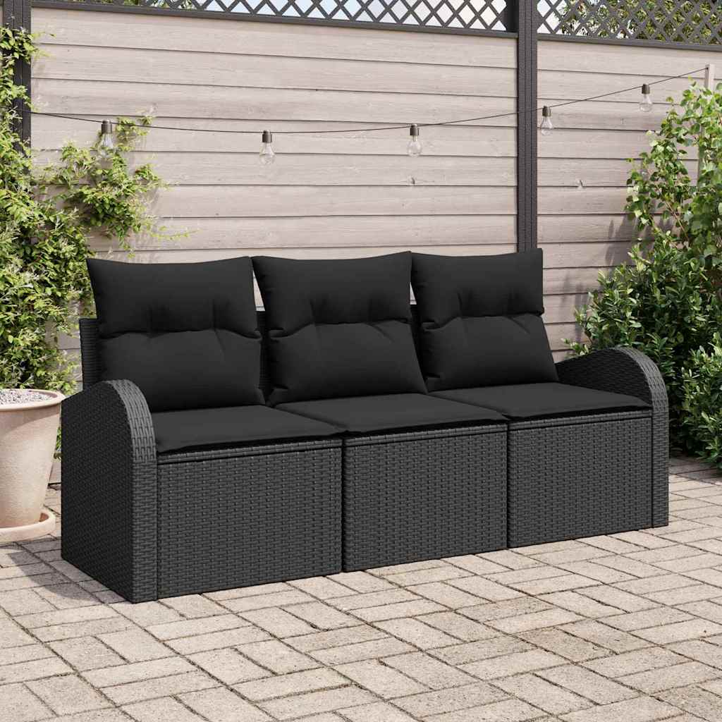 Ensemble de canapé de jardin 3 pcs Noir Poly rotin
