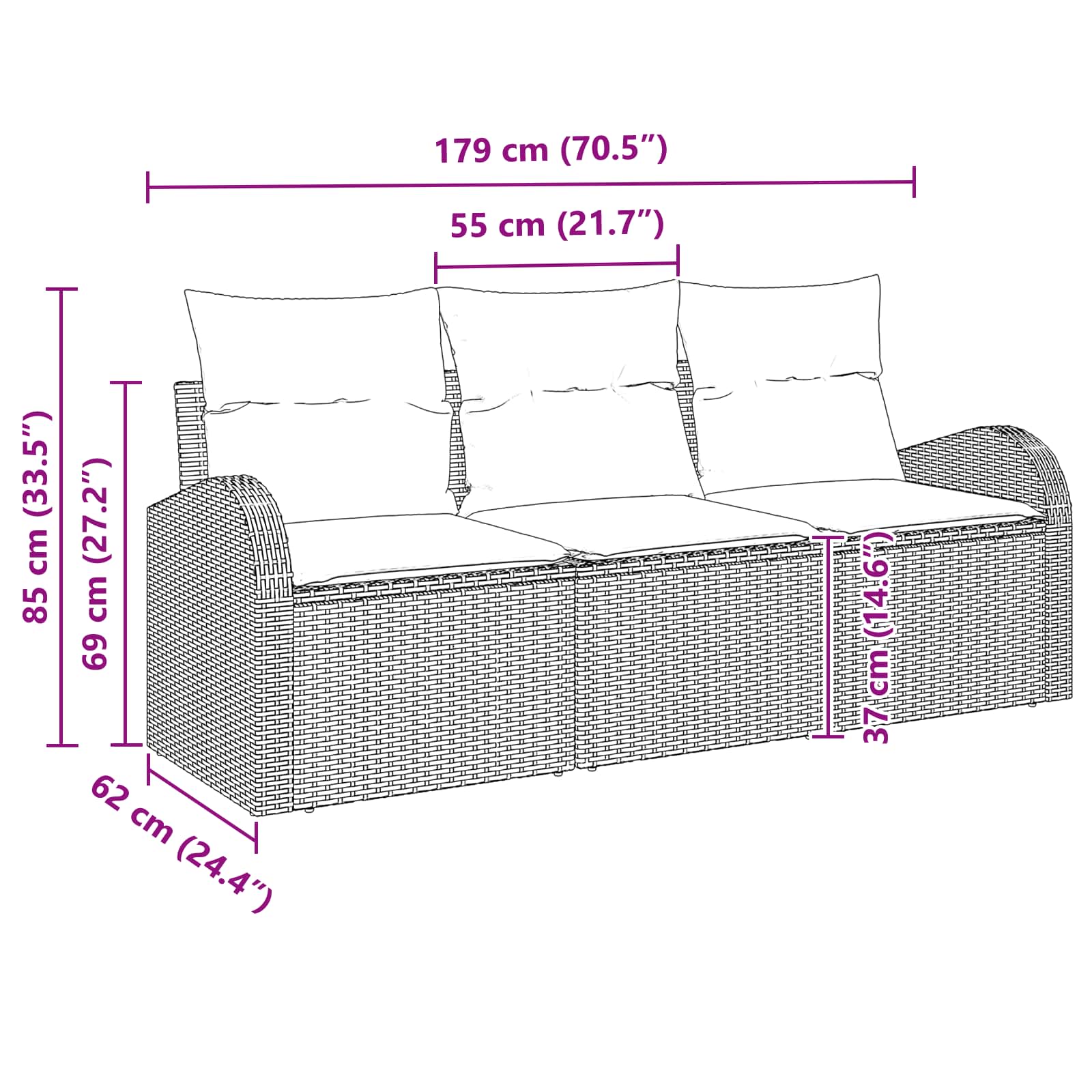 Ensemble de canapé de jardin 3 pcs Marron et rouge Poly rotin