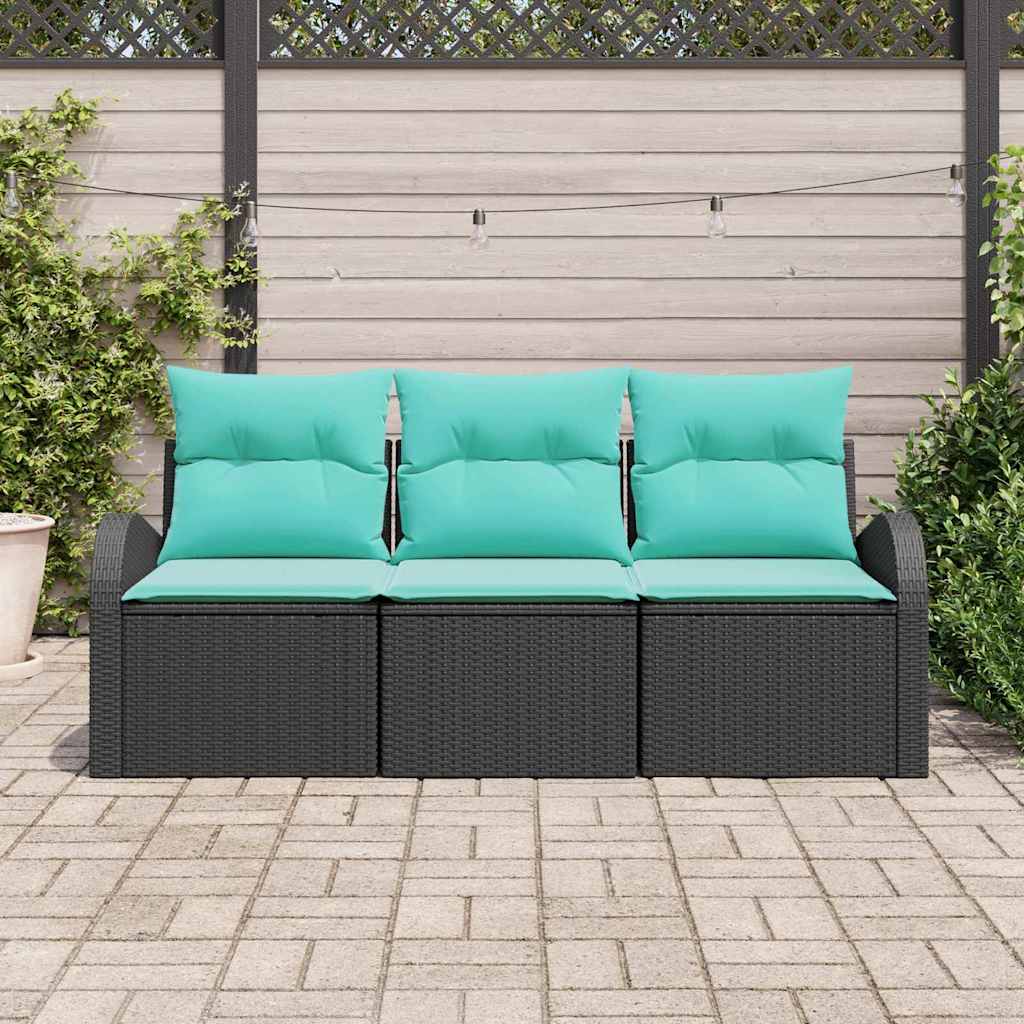 Ensemble de canapé de jardin 3 pcs Noir et turquoise Poly rotin