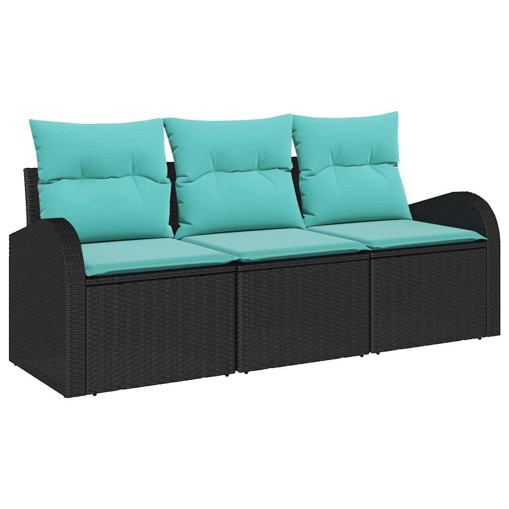 Ensemble de canapé de jardin 3 pcs Noir et turquoise Poly rotin