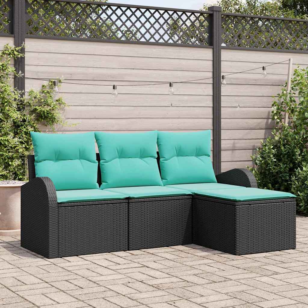 Ensemble de Canapés 4 pcs Noir et turquoise polyrotin