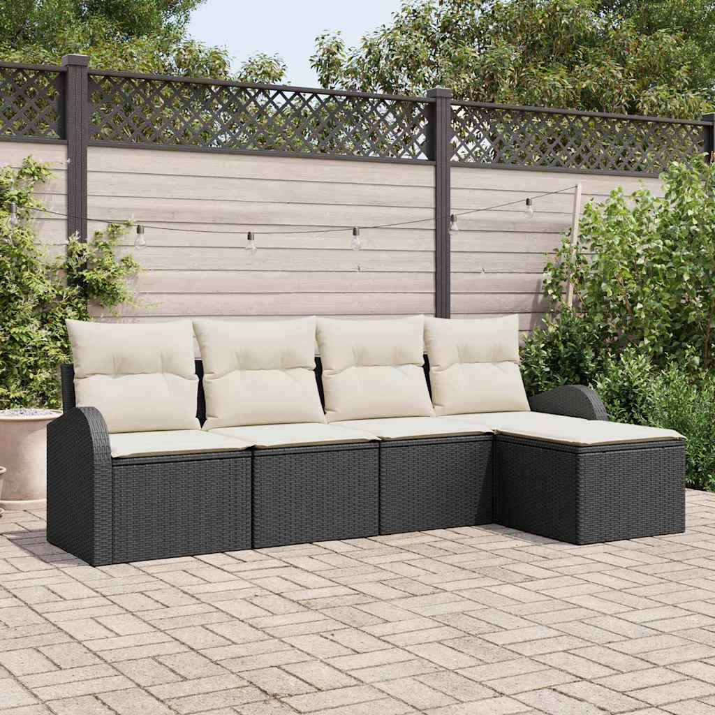 Ensemble de Canapés avec coussin 5 pcs Noir et Blanc polyrotin